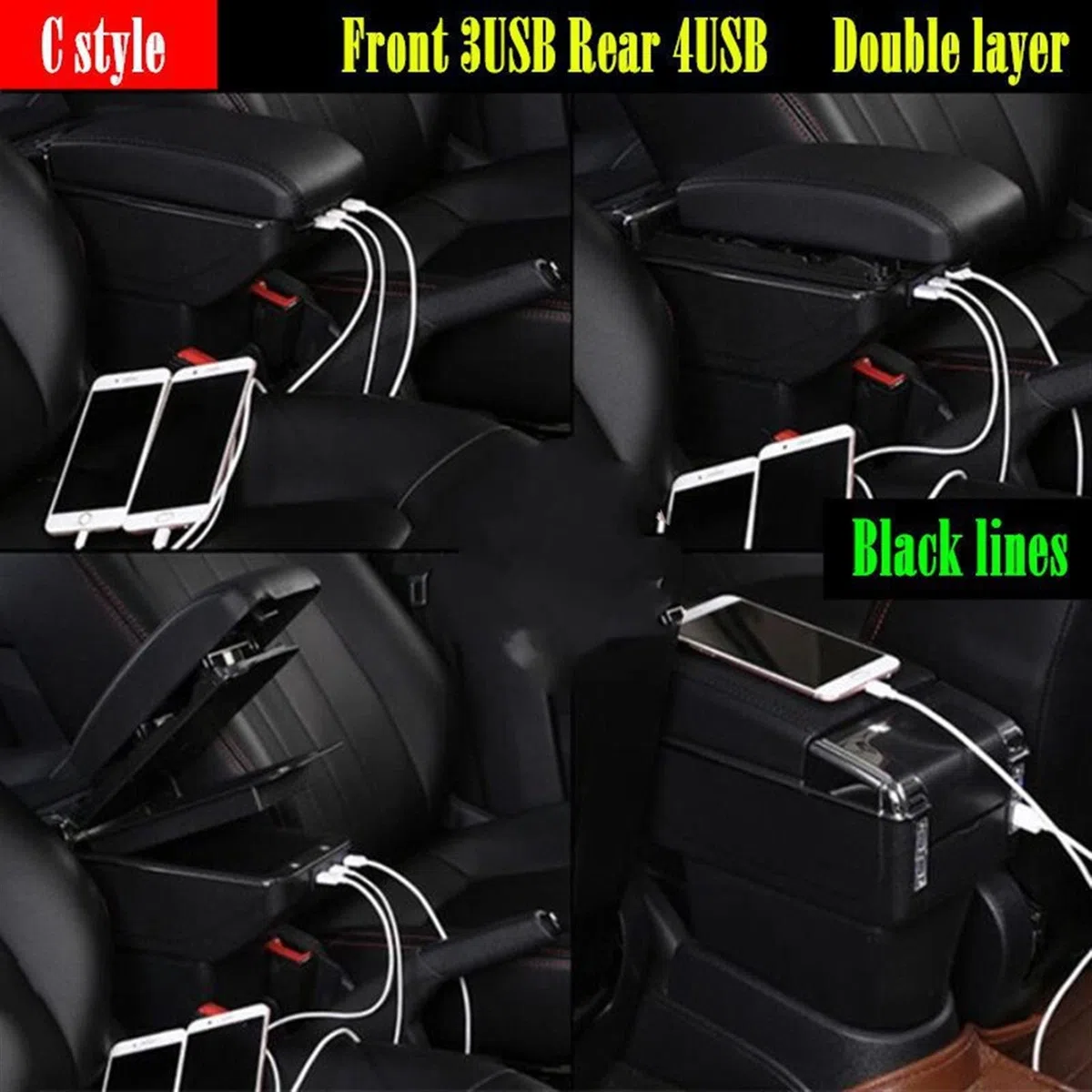 BoîTe Rangement Accoudoirs Pour Les Accessoires De Modification Console Centrale Voiture Boîte D'accoudoir Aperçu Double Surélevé Avec USB
