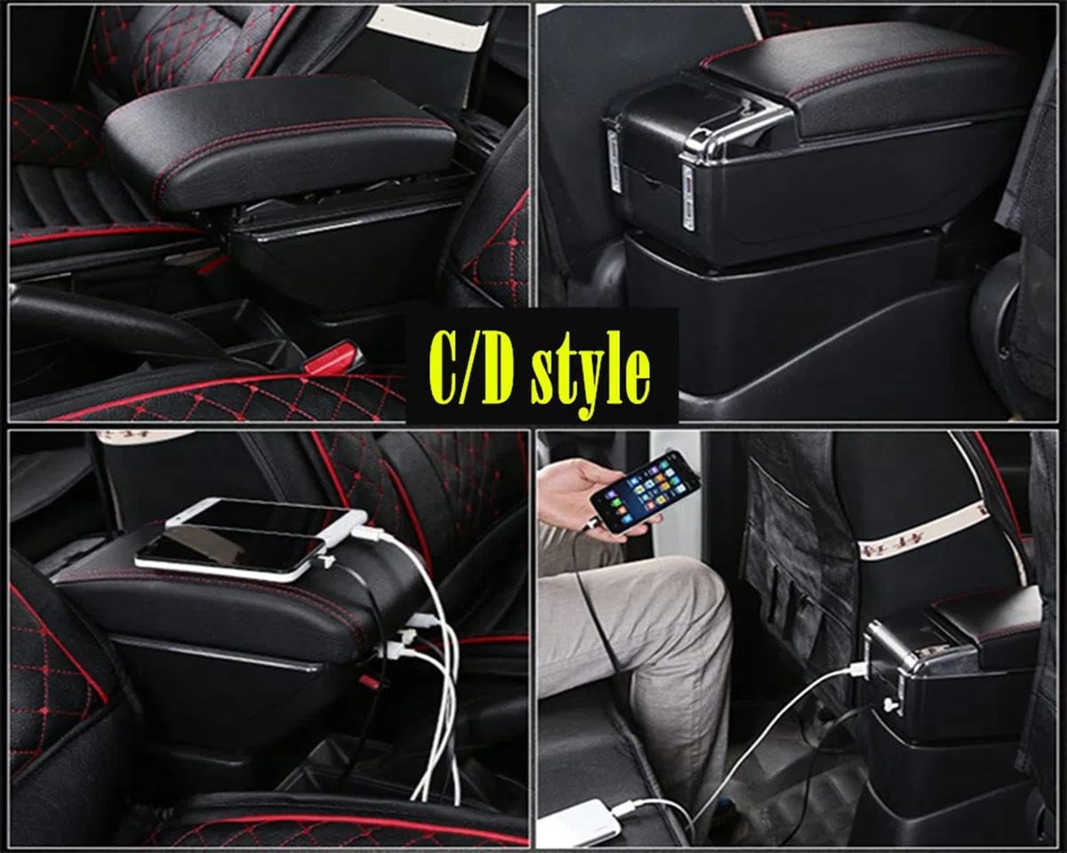 BoîTe Rangement Accoudoirs Pour Les Accessoires De Modification Console Centrale Voiture Boîte D'accoudoir Aperçu Double Surélevé Avec USB